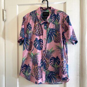 Wildfang - Essential Button Up - XL - pink & green pineapple print EUC